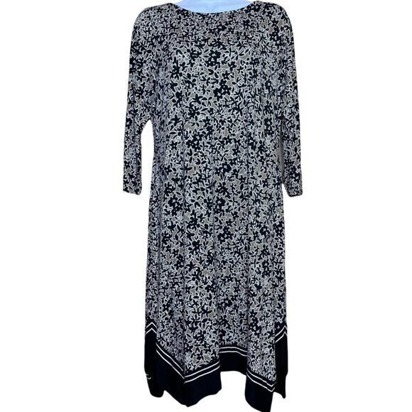 J. Jill Wearable Black Floral Stretch Midi Shift Dress Handkerchief Hem Small - Picture 2 of 7